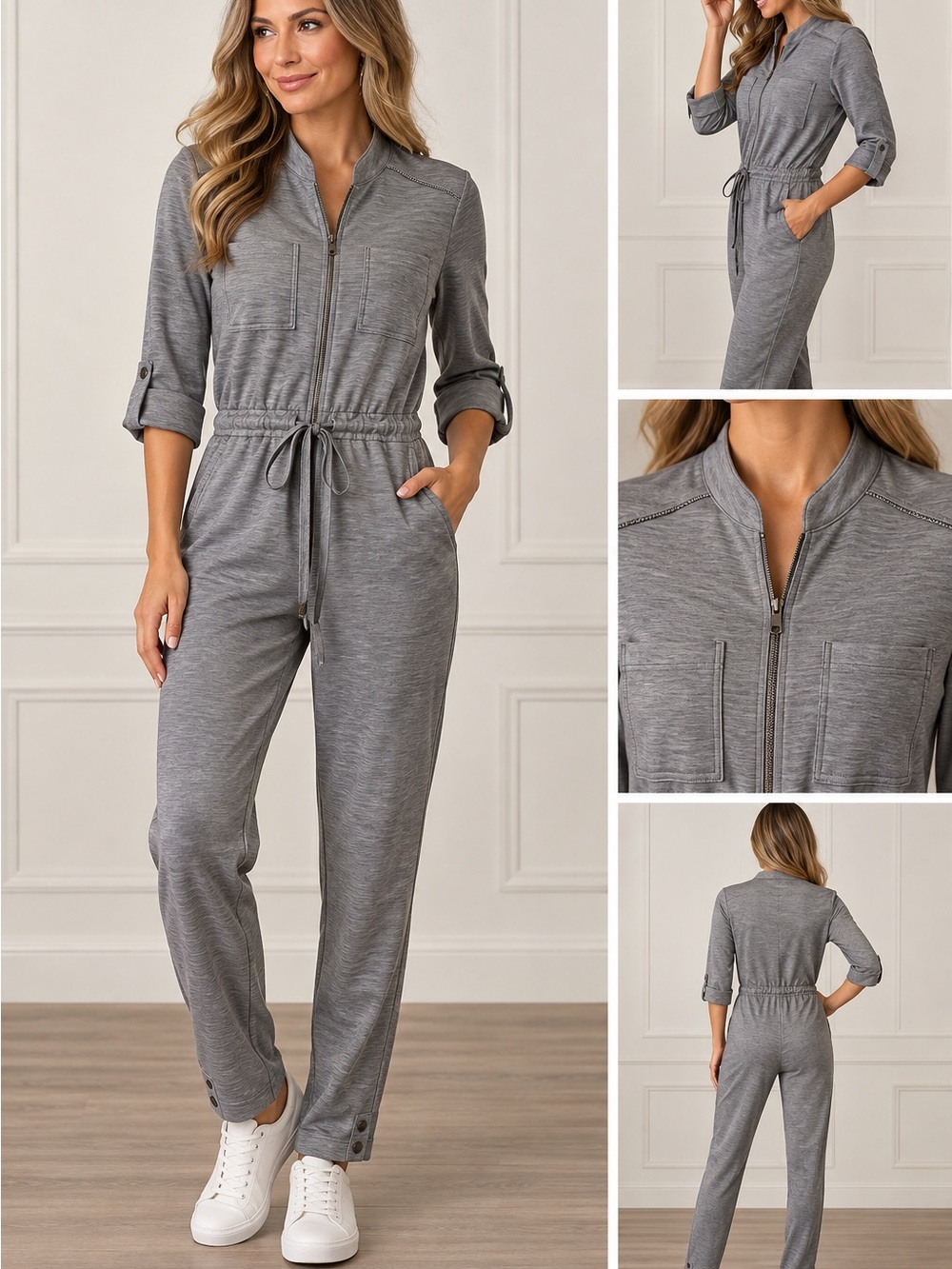 White House Black Market Gray Stretch Jumpsuit Size 4 NWOT